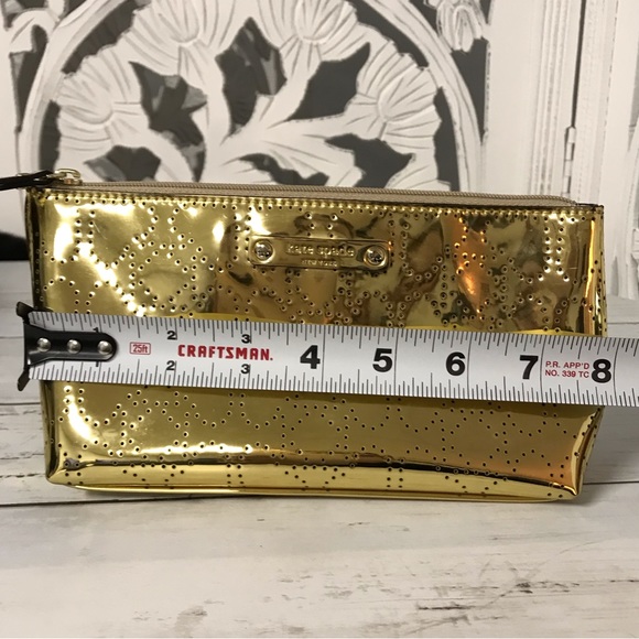 Kate Spade Cosmetic Makeup Bag Little Shiloh Metro Spade Gold Shimmer - Picture 2 of 9